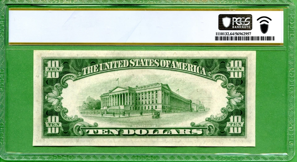 1934C  $10 Federal Reserve Note Cleveland FR-2008D PCGS UNC 64  JULIAN SNYDER - Image 2 of 2