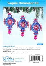 NEW SUNRISE CRAFT HOBBY BAROQUE BLUE SEQUIN ORNAMENT KIT SET OF 3