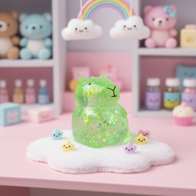 New Sparkly Capybara Green Glitter Puffs Squishy Fidget Toy Keycraft Kawaii 3''