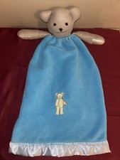 Teddy Bear Lovey Security Blanket Brown Bear Blue Soft Cloth W Zipper Pocket