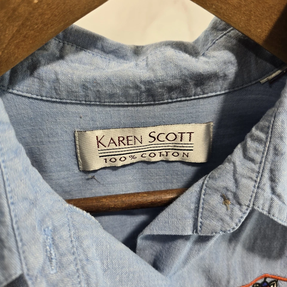 Vintage Halloween Shirt Womens Large 90s Denim Jean Embroidered Button Up Bat - Image 3 of 4