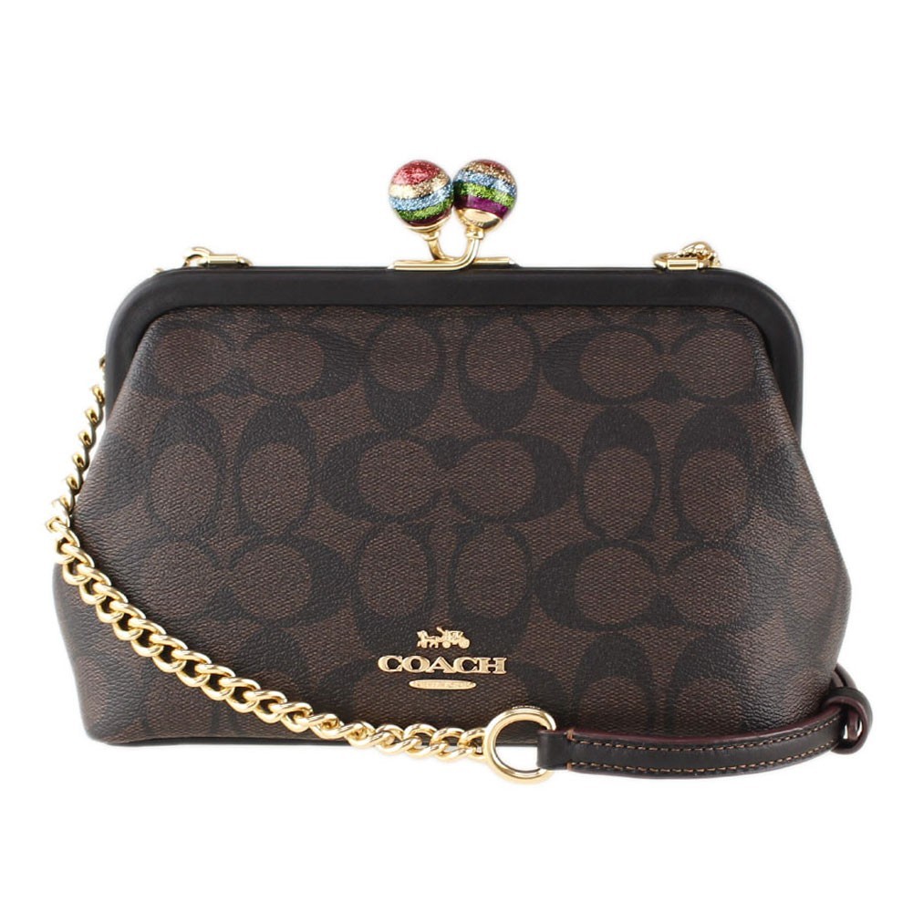 COACH Japan CE617 Kiss Lock Logo Brown Black Multi 2way Hand
