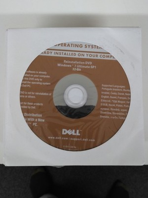 Dell Windows 7  Ultimate 32 Bit Reinstallation SP1 DVD Disc SEALED!