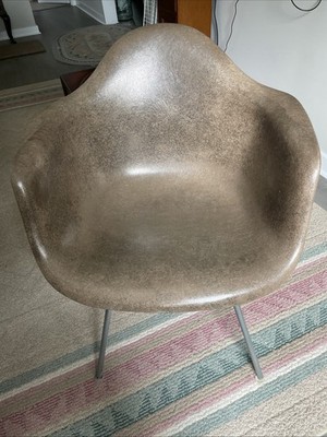 50 s Herman Miller Molded Fiberglass Bucket Chair, Chocolate Brown Eams Local PU
