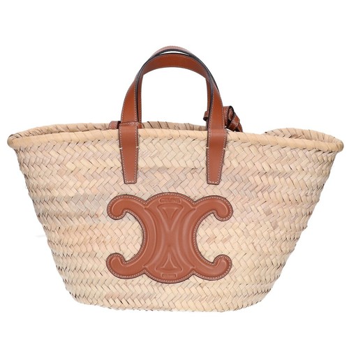 Celine Classic Pannier Tote Bag Raffia Calfskin Basket