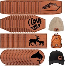80 Pcs Blank Leatherette Hat Patches Laserable Round and Rectangle, Khaki