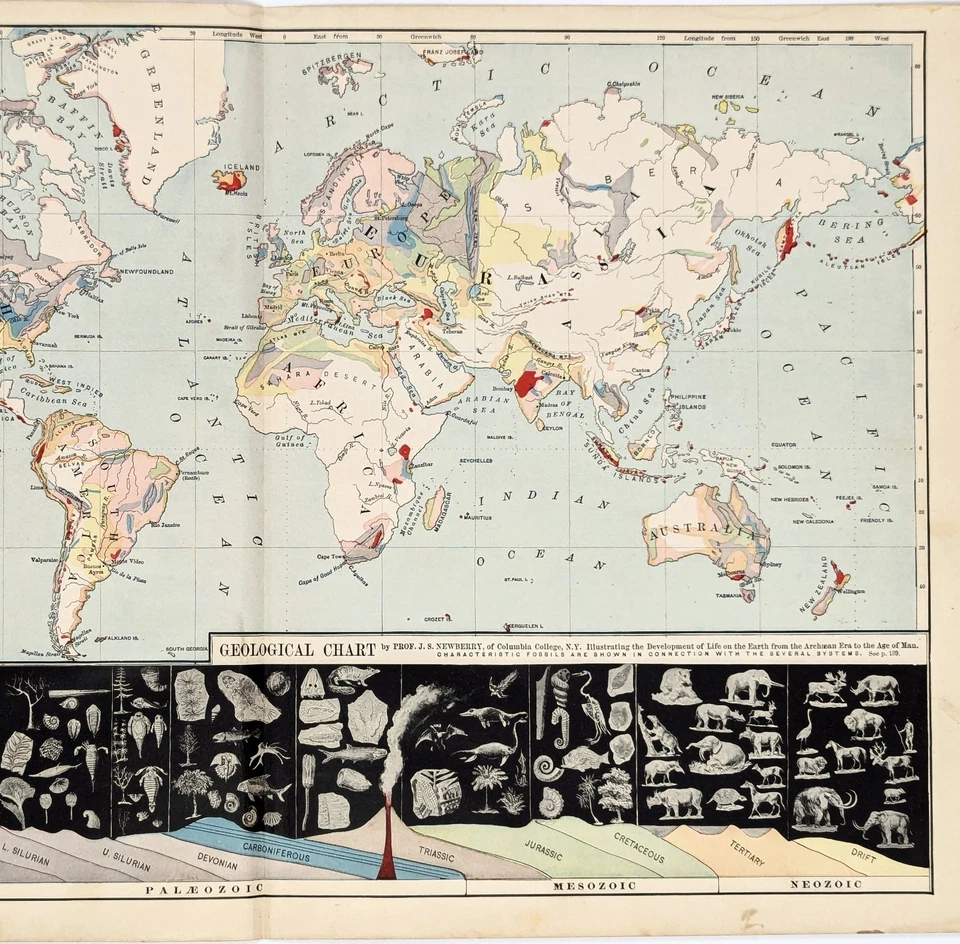 1887 Map WORLD GEOLOGICAL Chart ORIGINAL ANTIQUE (17x11) Appleton - Image 3 of 3