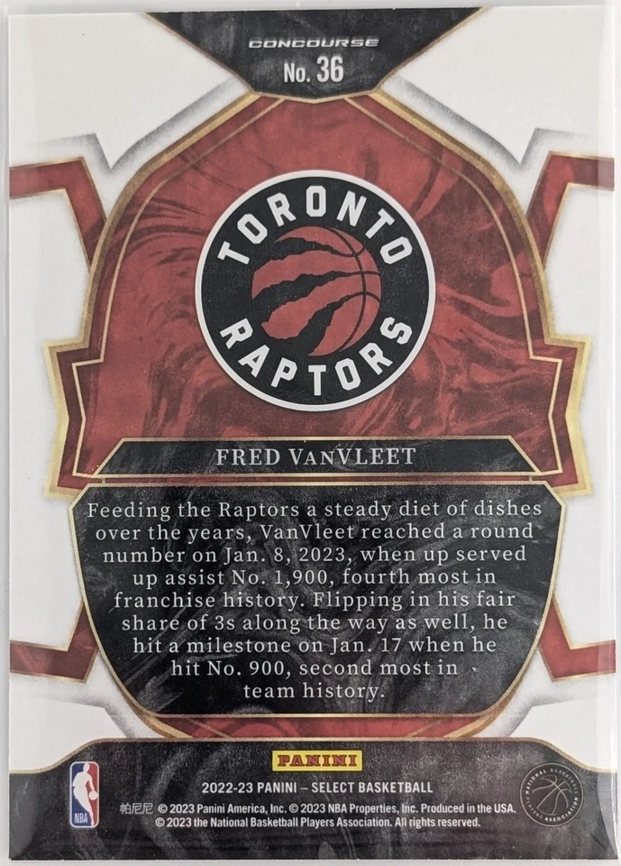 2022-23 PANINI SELECT FRED VANVLEET #36 TORONTO RAPTORS CONCOURSE - Image 2 of 2