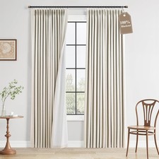 New Pleated Full Blackout Curtains Linen Blend 40"W x 84"L Pack of 2 Beige