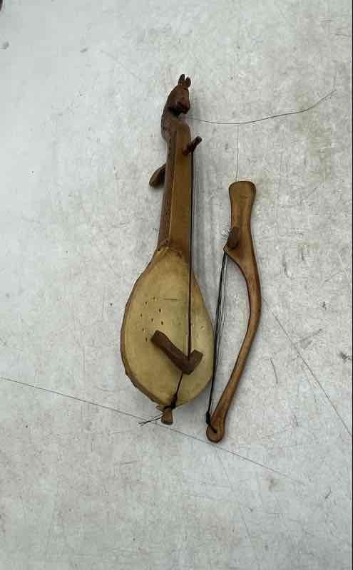 Antique Handmade Wooden Carved String Instrument Igil Gusle With Bow