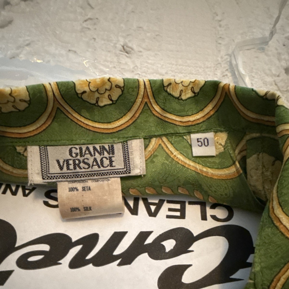 Gianni Versace 90's Men's Green Gold Baroque Floral Silk Dress
