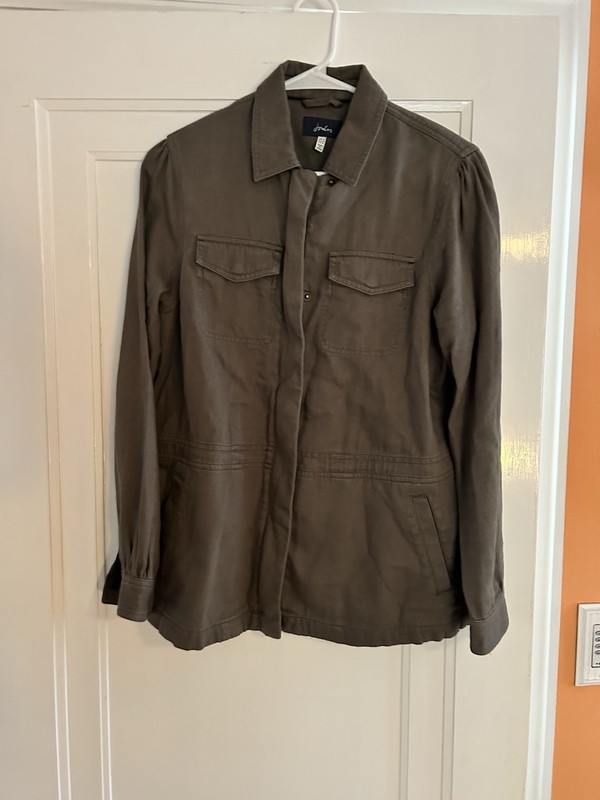Joules Women's Olive Jacket Zipper/Button Closure Chest Pockets Mid-Length US 4