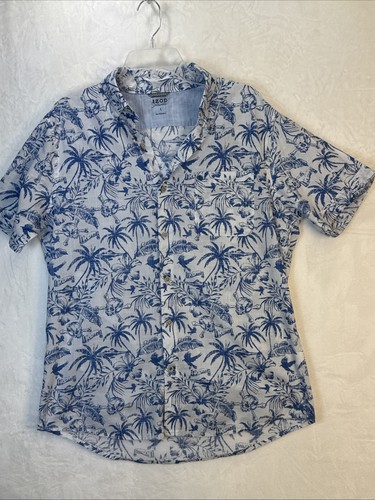 Izod Saltwalter Button Shirt L Kurzarm Hawaii Strand Blau Tropical Cruise
