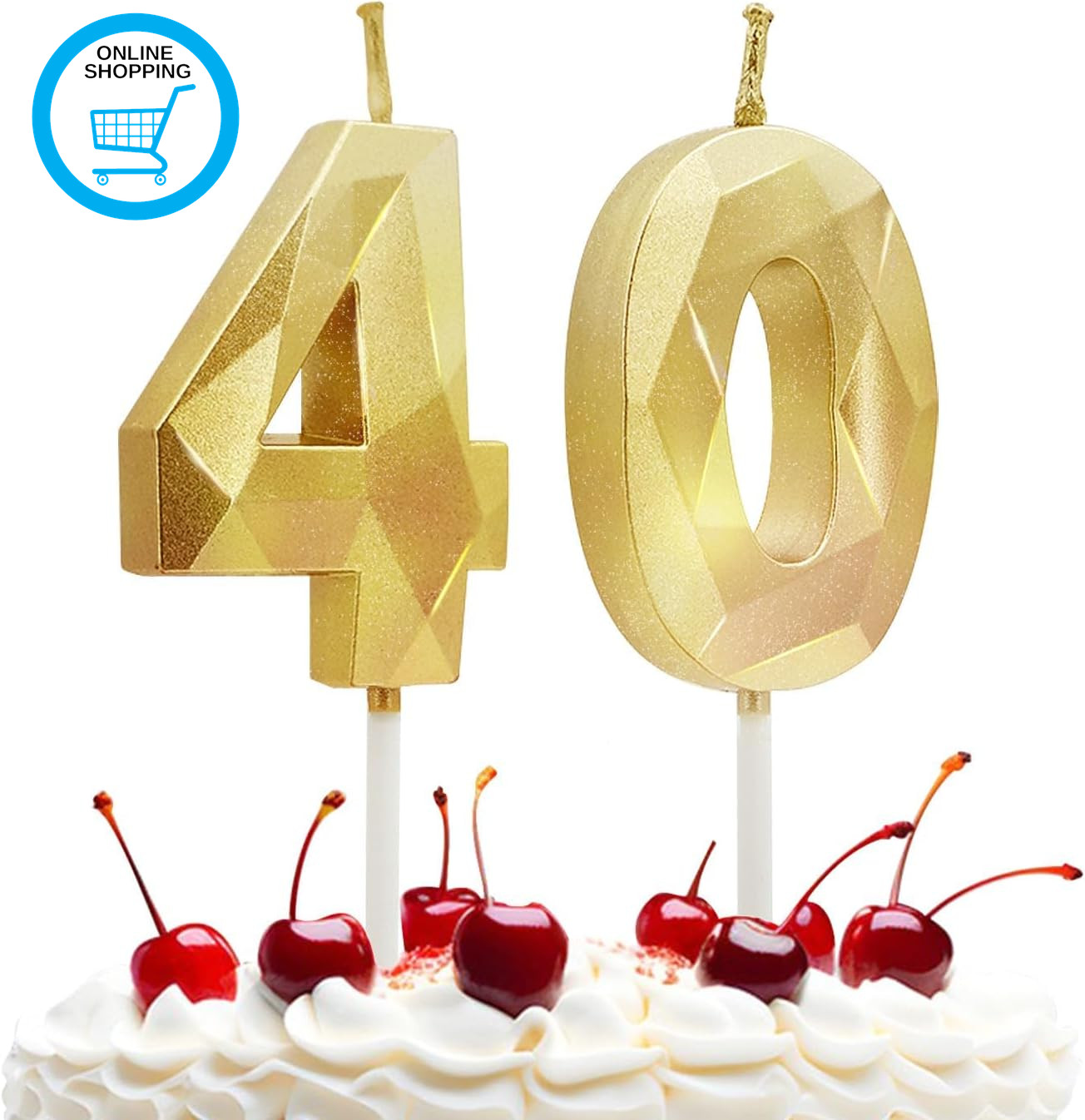 40Th Birthday Candles, Gold Number Candles 40, Happy Birthday Cake Toppers for P