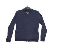 Medical Scrub Workwear Jacket Womens Medium Navy Zip Front Stretch Pockets