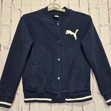 Puma Bomber Jacket Navy Blue Snap Fleece Sport Athletic Kids Size M 10/12