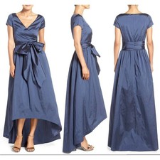 Adrianna Papell navy tafetta gown dress 12