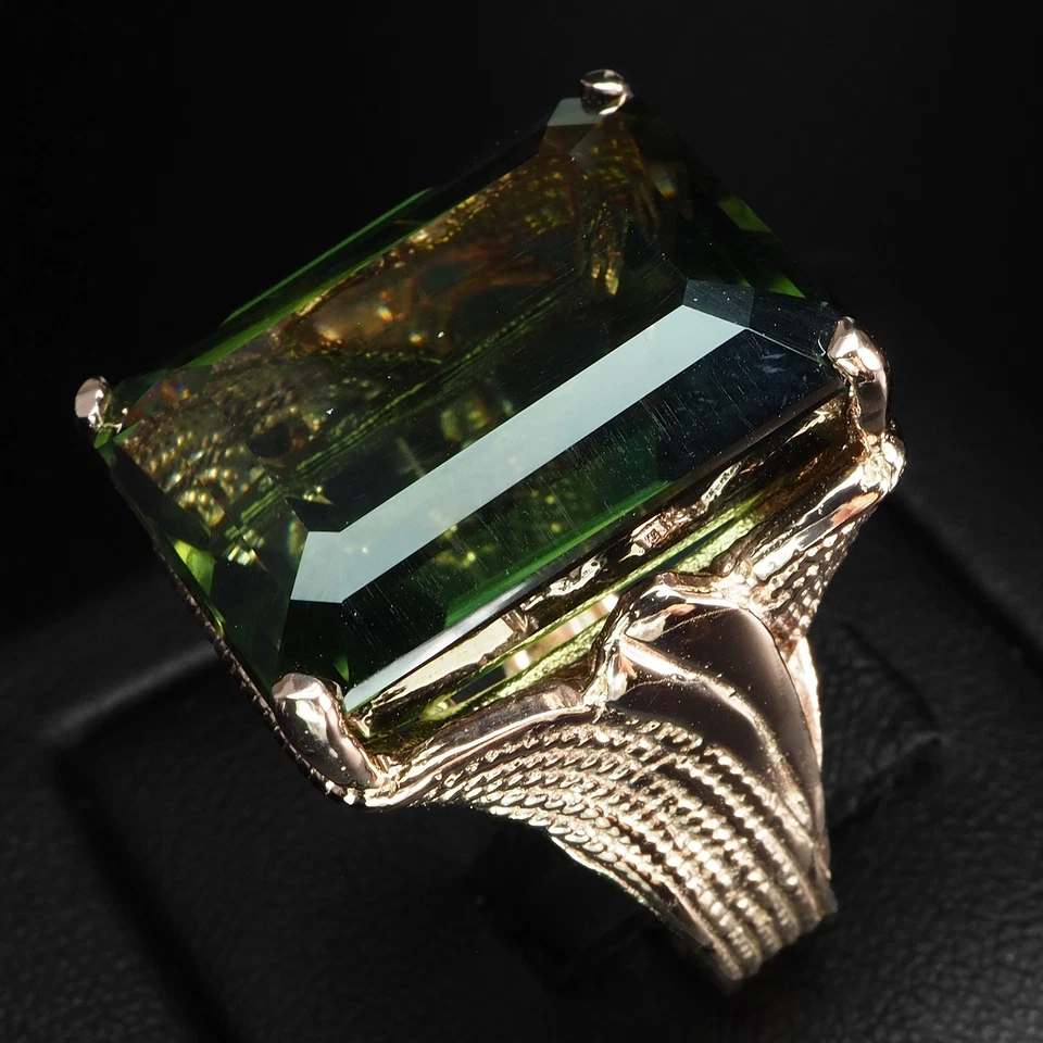 Anello in argento sterling 925 con tormalina verde foresta 32,20 ct e oro... - Immagine 4 di 4