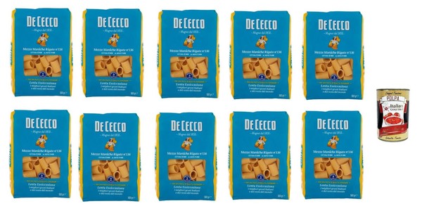 De Cecco Mezze Maniche Rigate N.136 Pasta Nudeln 10X500G+Polpa 400G-image