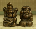 Small Metal Statuette / Happiness Gods / Set of 2 / Japanese / Vintage