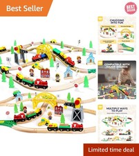 Complete 60-Pc Wooden Train Set - Perfect Gift for Toddler Boys  Girls Ages 3-5