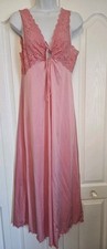Shadowline Bright Pink long vintage nightgown key hole Lace Bodice Size Medium