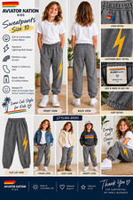 Aviator Nation Kids Size 10 Gray Sweatpants Yellow Lightning Bolt Made in USA