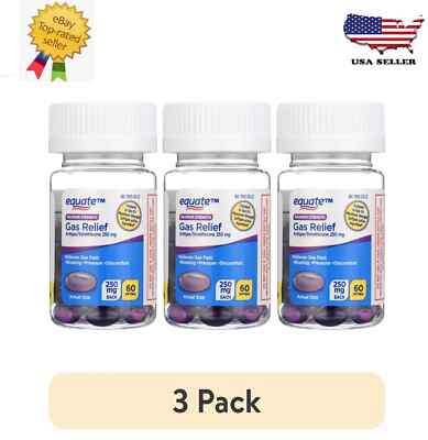 Equate Maximum Strength Gas Relief Softgels, 250 mg, 60 Count (3 pack)
