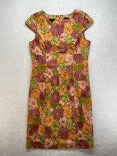 Talbots Shift Dress Womens 6 Pink Green Retro Mod Floral Faux Pockets