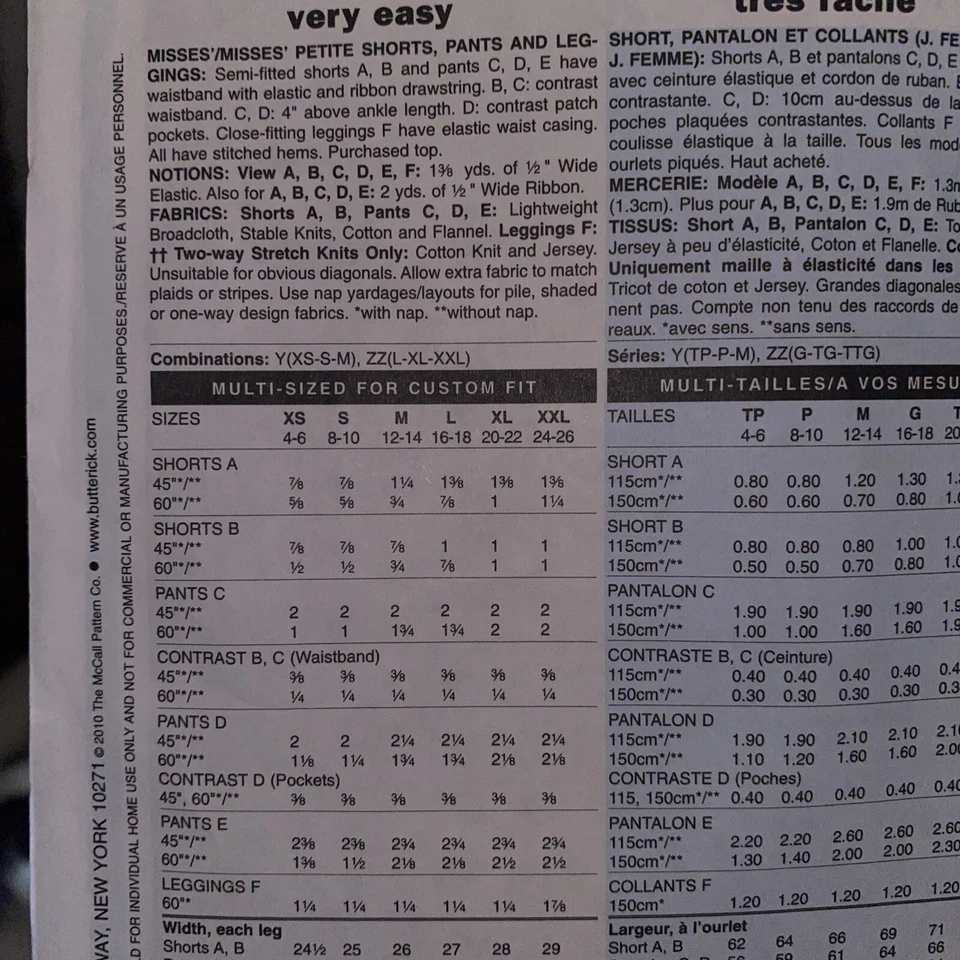 Butterick Pattern B5502 Shorts Pants Leggings Sizes ZZ (L XL XXL) Uncut - Image 2 of 2