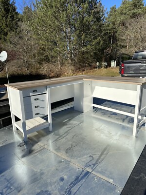 SAUDER L-Shaped Desk 65.118-Inch Drawers Soft Engineered Wood White