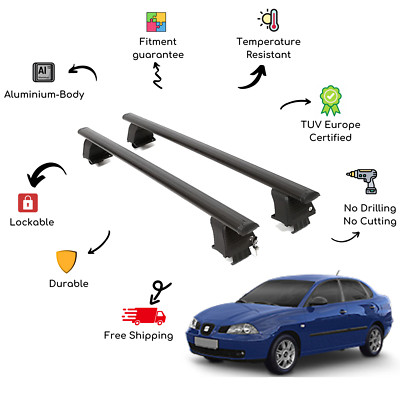 Bare Roof Rack Cross Bars Set for SEAT Córdoba II 4 Door 02-09 Black