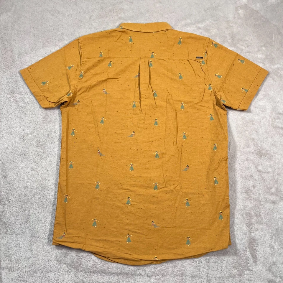 Rip Curl Shirt Mens Size Small Tan Brown Hula Girl Show Short Sleeve Button Up - Image 4 of 4