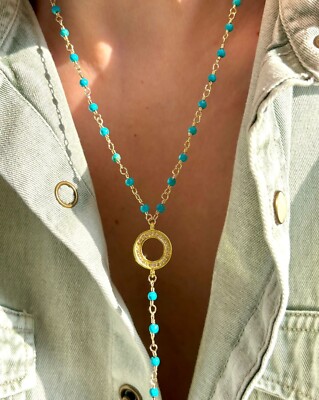 Türkis Lariat Perlenkette zierlich Satellit Y-Drop Kette Türkis Perlen