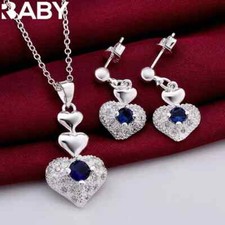 Simulated Crystal Jewelry Set For Women Heart Pendant Necklace Earrings Look