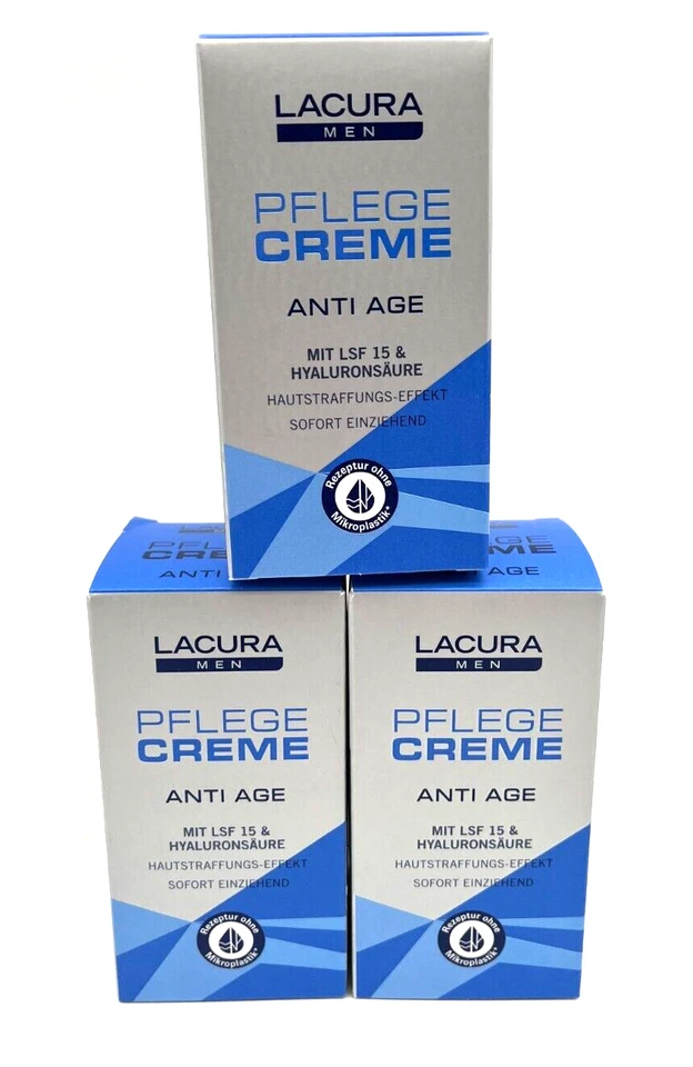 Lacura Men Pflegecreme Creme Anti Age LSF 15 HYALURONSÄURE je 50ml 3er Set Neu