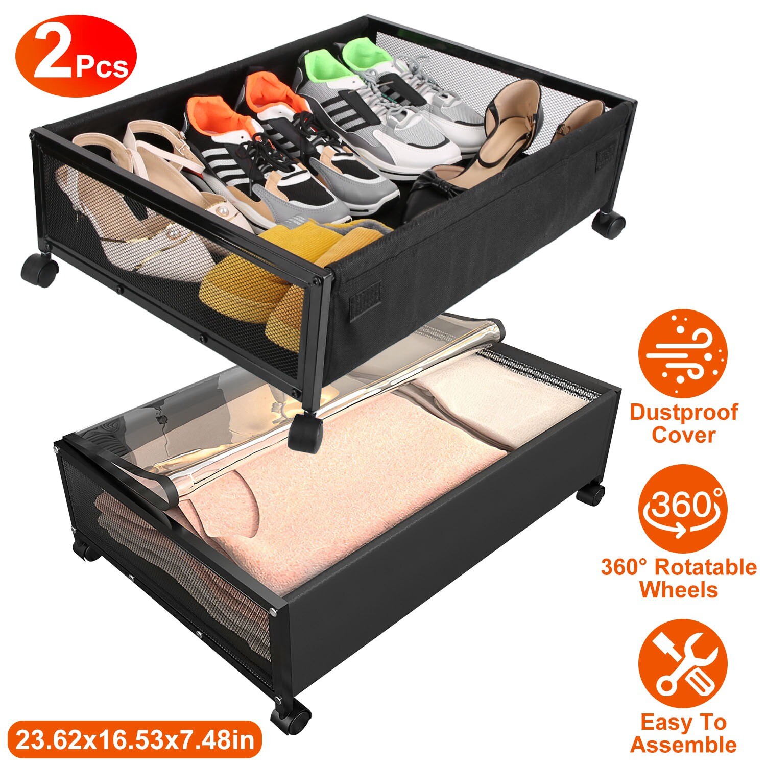 2-Pack Dustproof Under Bed Storage Boxes with 360° Rotatable Wheels-image