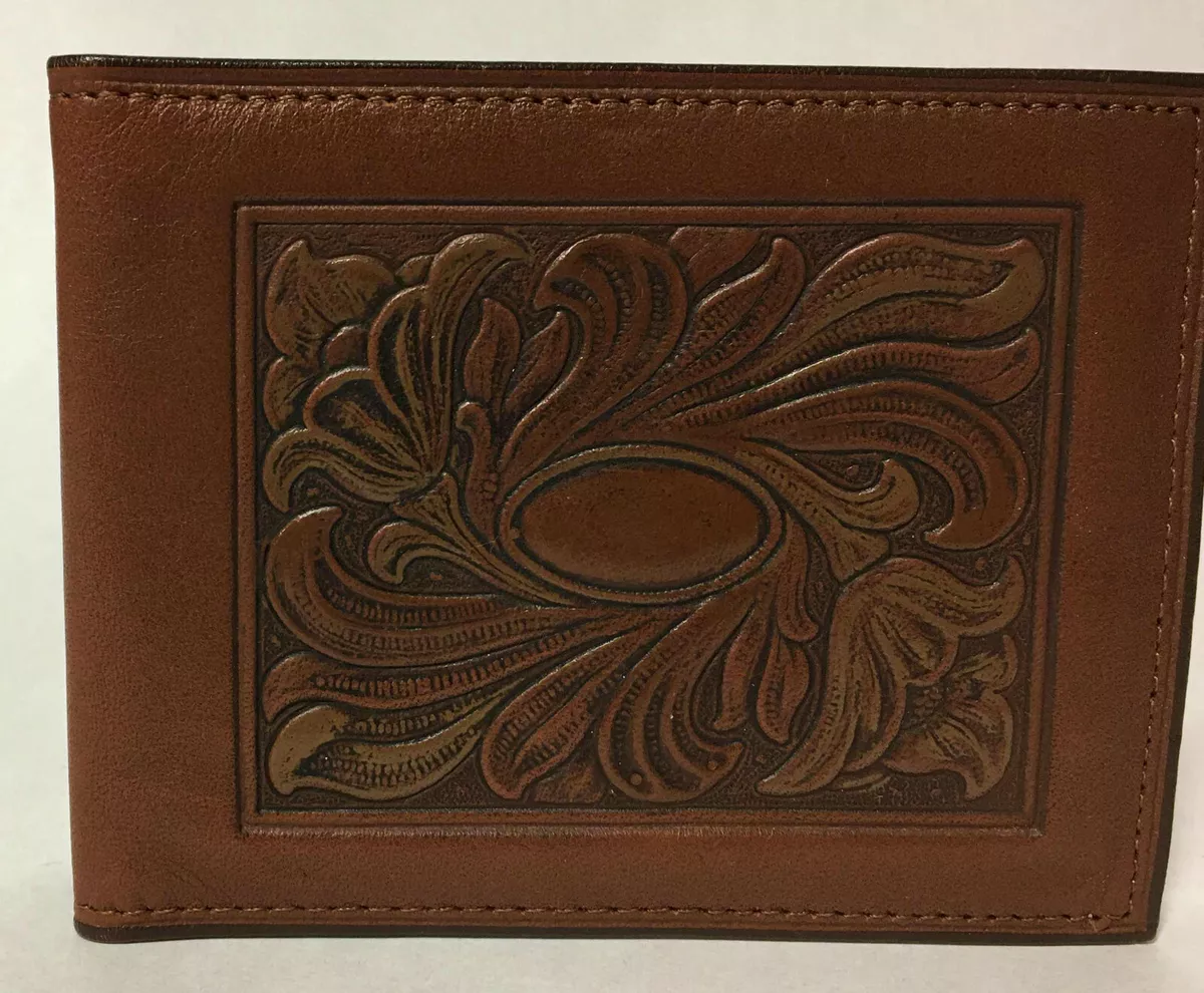 Vintage Amity Cowhide Stamped Wallet Bi Fold Men Women NOS Brown Western Cowboy