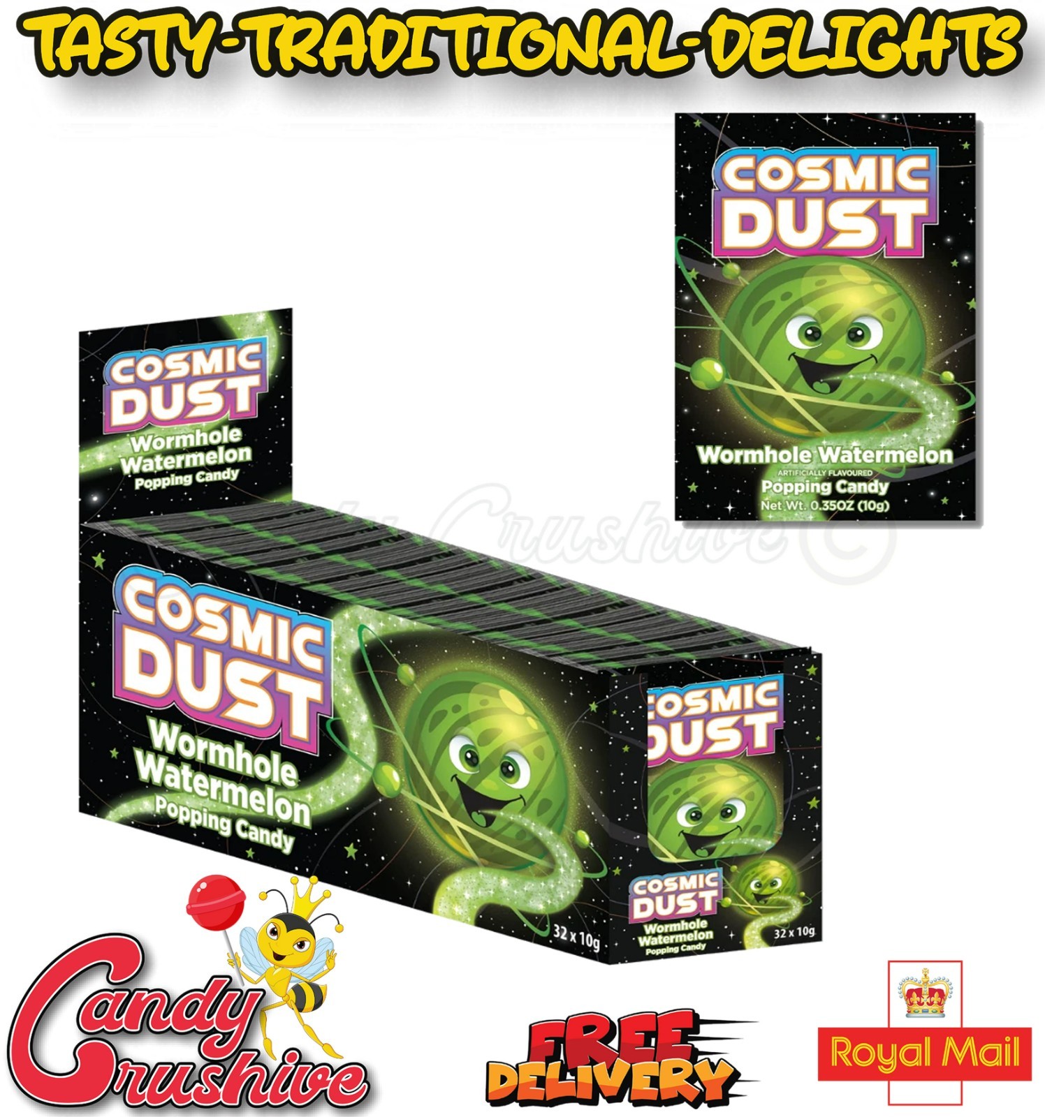 32 x Cosmic Dust Wormhole Watermelon Artificially Flavoured Popping Candy 10g