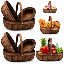 6 Pcs Wicker Baskets with Handles 3 Sizes Woven Garden Harvest Basket for Gat...