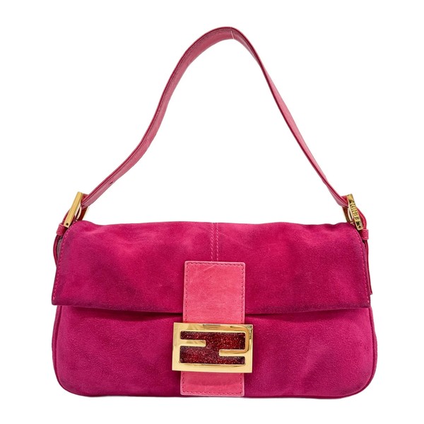 FENDI Baguette Pink Suede Shoulder Bag