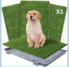Dog Grass Pad with Tray, 22''X18'' Artificial Turf Grass Potty, 3-Pack Reusable 