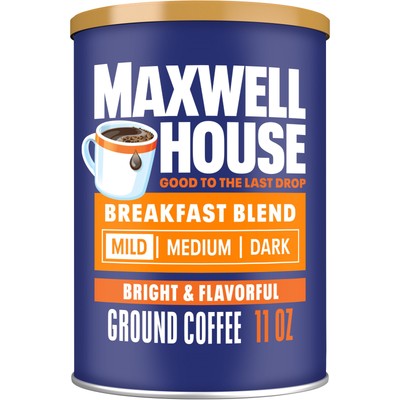 Maxwell House Breakfast Blend Light Roast Ground Coffee 11 oz Canister Kosher