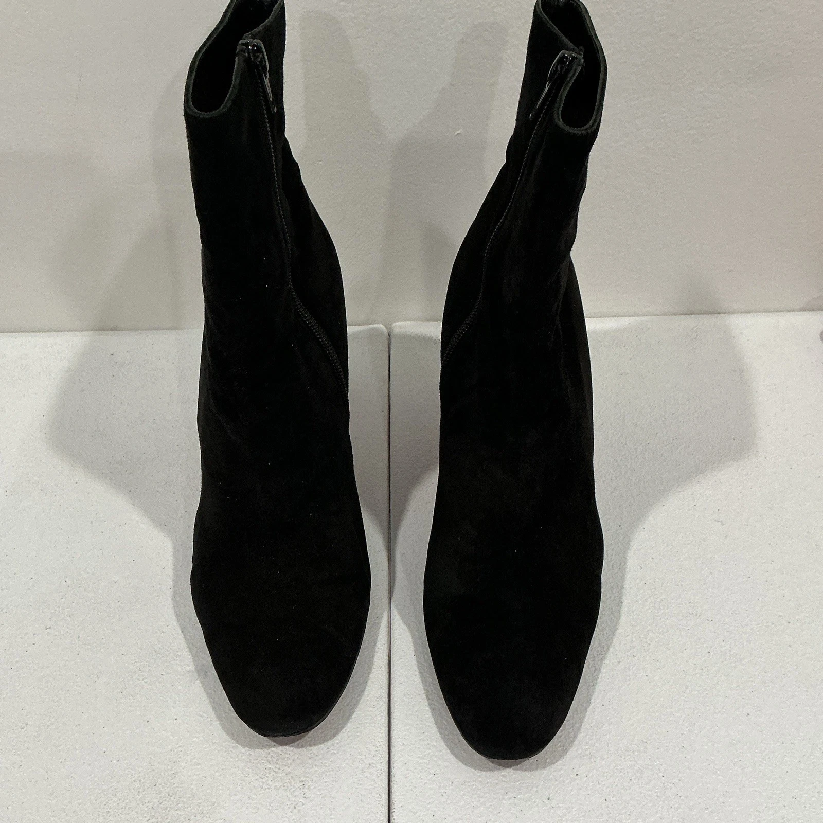 Christian Louboutin — Christian Louboutin Black Suede Ankle Bootie Stiletto Round Toe Zip Red Sole 9.5