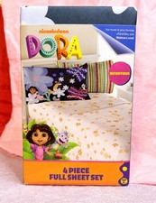 Dora the Explorer Full Sheet Set 4-Pc Microfiber Bedding Dora Boots Floral Print