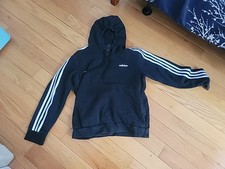 Womens Adidas Hoodie Sweatshirt Black Large Stripes