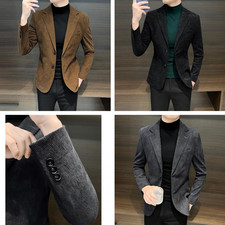 New Men Casual Suit Jacket Corduroy Blazer Sport Coat Business Outerwear Fashion