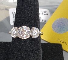 4CT Round-Cut Moissanite Solitaire 3 Stone Engagement Ring 14K White Gold Plated
