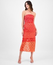 Sam Edelman Women's Dotted Lace Strapless MIDI Dress - Merlot Size 14 NWT