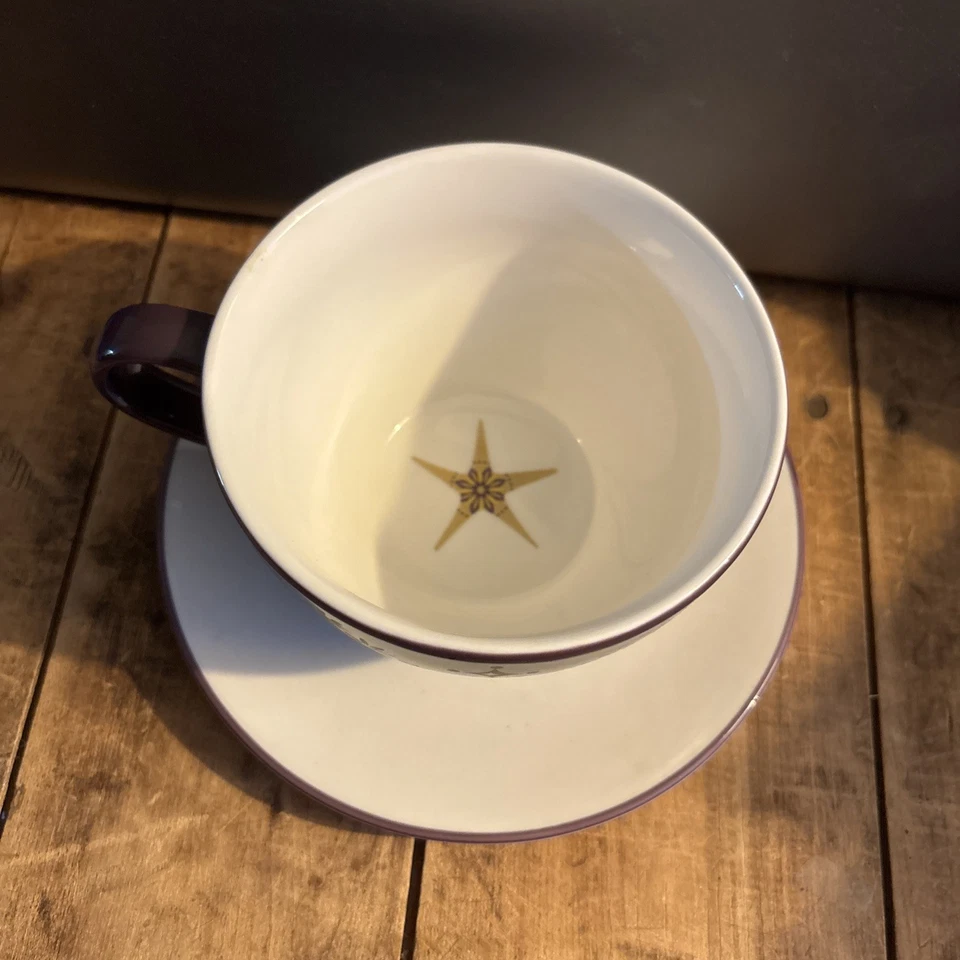 Starbucks Cup & Saucer Holiday 2006 Star Purple and Gold Set 12 oz Taza Taza Taza de té Foto 2 de 4